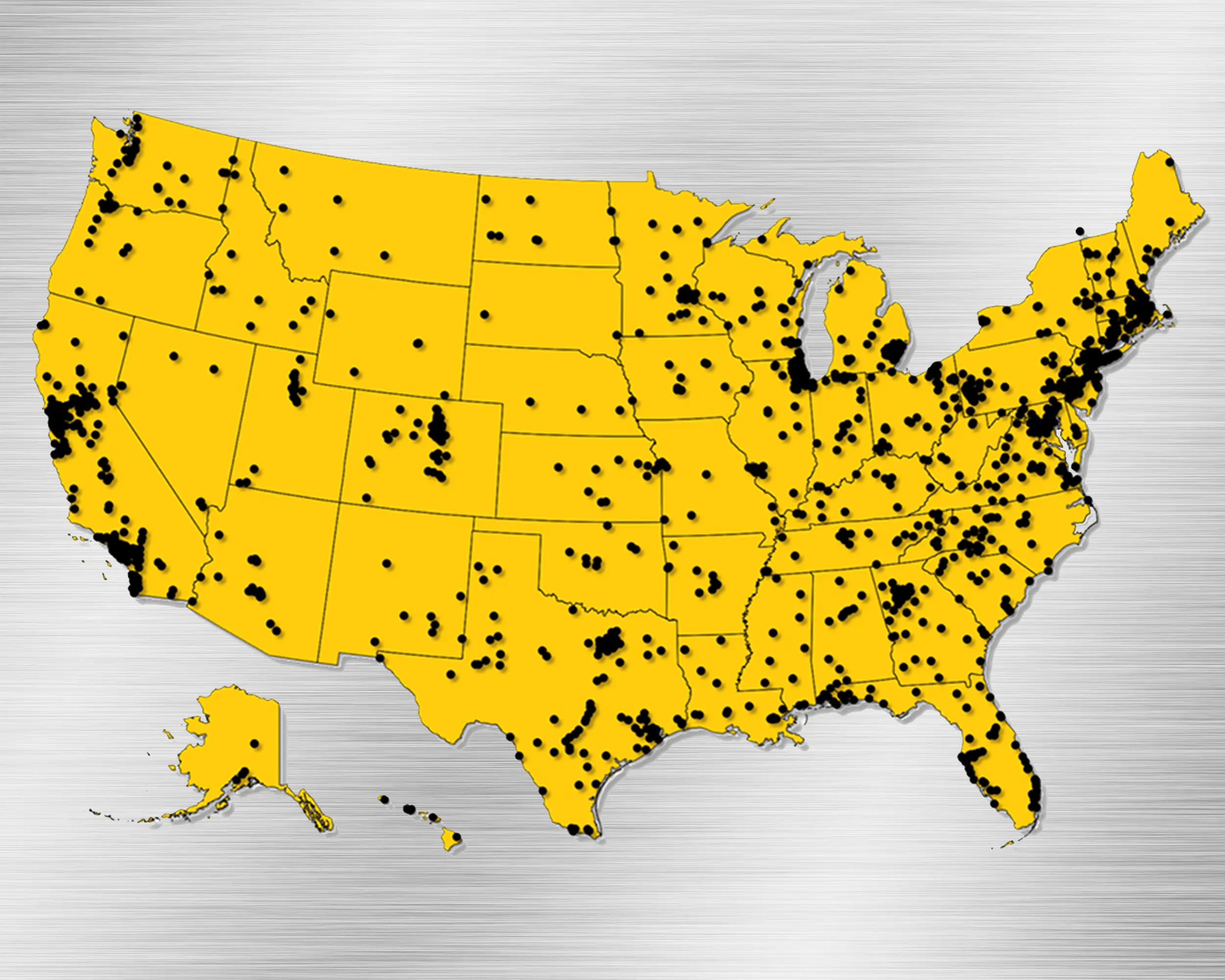 Map of fleet maintenance locations Amerit offers.