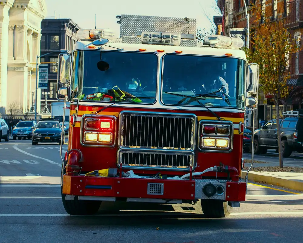 Fire apparatus responding to emergency within a city