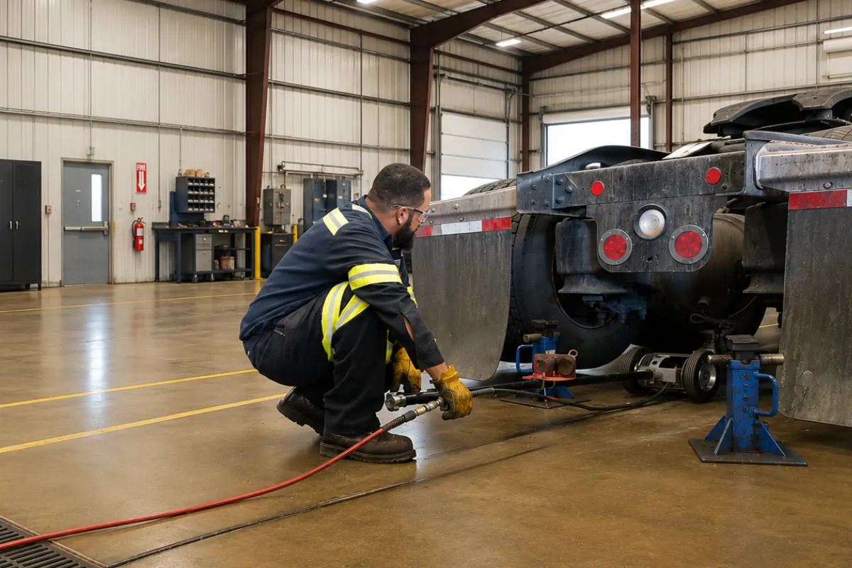 technician performing compliance test at fleet service center
