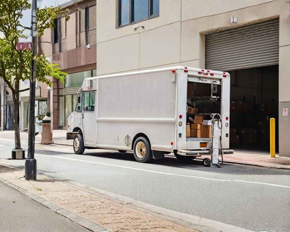 Step van being unloaded at a retail location